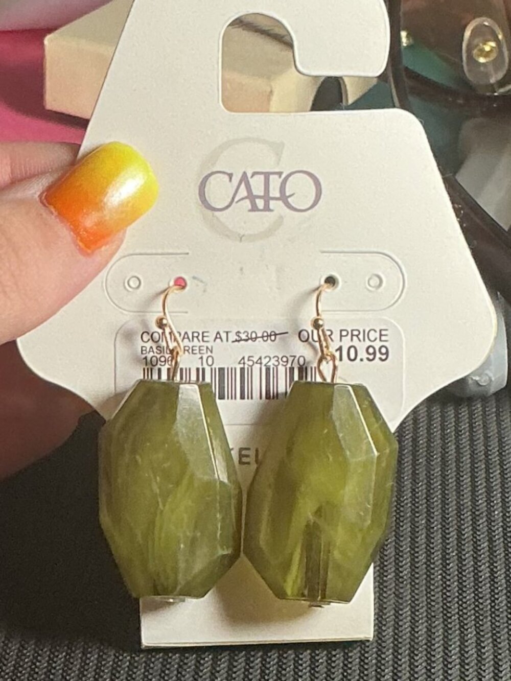 NWT Cato Olive Green Geometric Resin Drop Earrings Boho Faceted Dangles